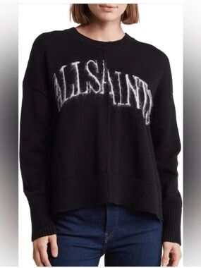 All Saints Black Crewneck Sweater with White Branded Script